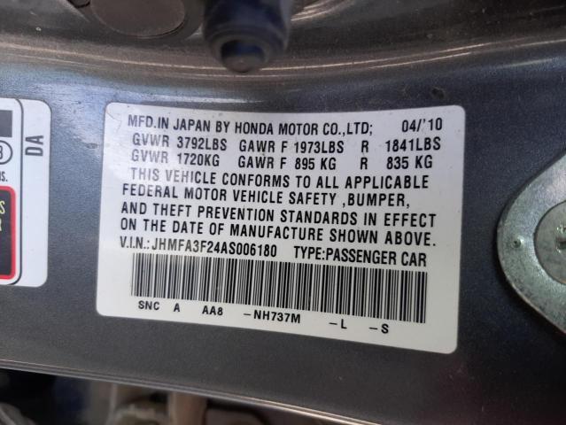 Photo 10 from auction – 2010 HONDA CIVIC HYBR with VIN JHMFA3F24AS006180