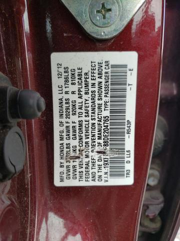Photo 10 from auction – 2013 HONDA CIVIC EX with VIN 19XFB2F88DE204765