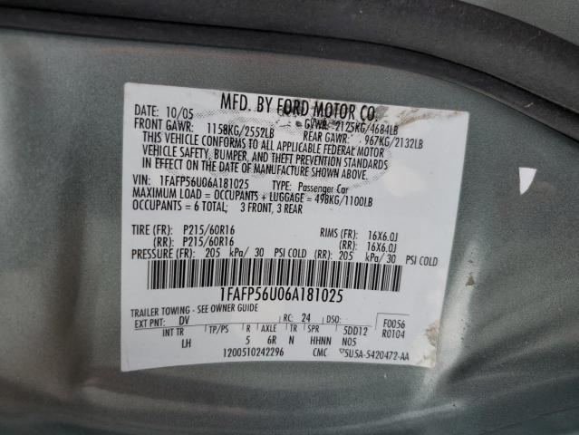 Zdjęcie 10 z aukcji – 2006 FORD TAURUS SEL z VIN 1FAFP56U06A181025
