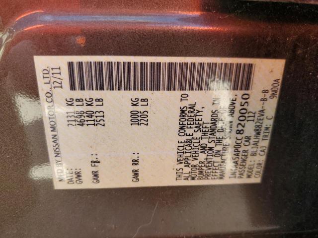 Photo 10 from auction – 2012 NISSAN MAXIMA S with VIN 1N4AA5AP0CC820050