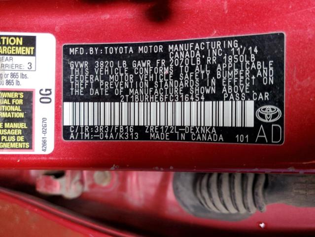 Photo 10 from auction – 2015 TOYOTA COROLLA with VIN 2T1BURHE6FC316454