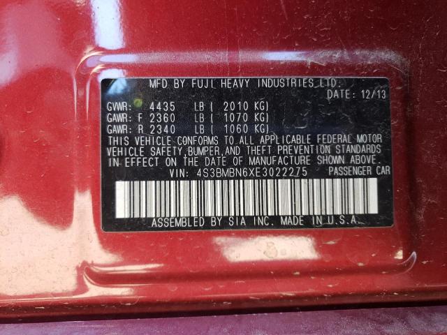 Photo 10 from auction – 2014 SUBARU LEGACY 2.5 with VIN 4S3BMBN6XE3022275