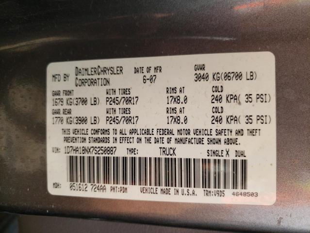 Photo 10 from auction – 2007 DODGE RAM 1500 S with VIN 1D7HA18NX7S250887
