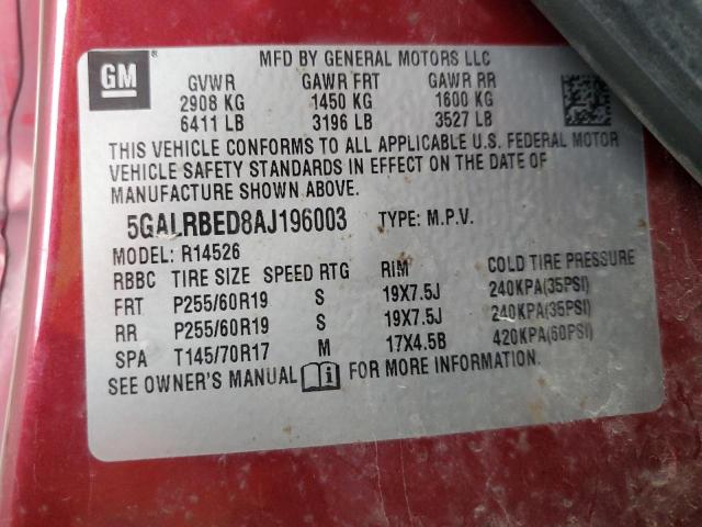 Photo 10 from auction – 2010 BUICK ENCLAVE CX with VIN 5GALRBED8AJ196003
