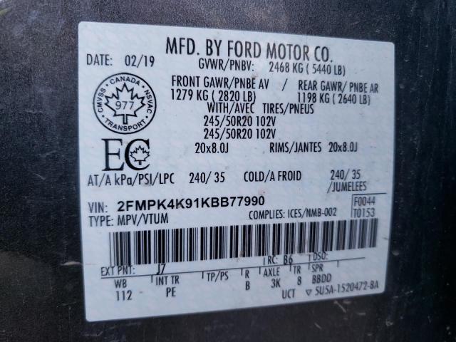 Photo 10 from auction – 2019 FORD EDGE TITAN with VIN 2FMPK4K91KBB77990