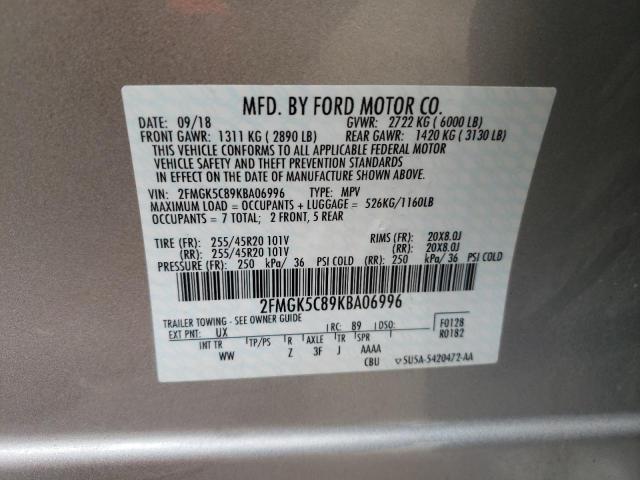 Photo 10 from auction – 2019 FORD FLEX SEL with VIN 2FMGK5C89KBA06996