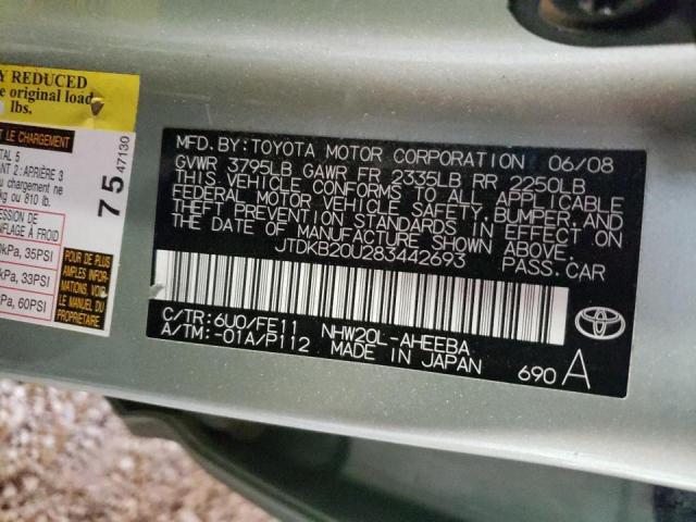 Photo 10 from auction – 2008 TOYOTA PRIUS with VIN JTDKB20U283442693