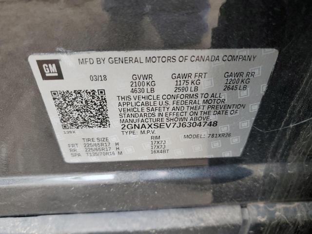 Photo 10 from auction – 2018 CHEVROLET EQUINOX LT with VIN 2GNAXSEV7J6304748
