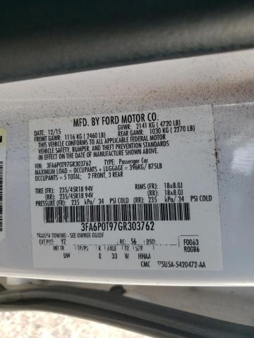 Photo 10 from auction – 2016 FORD FUSION SE with VIN 3FA6P0T97GR303762
