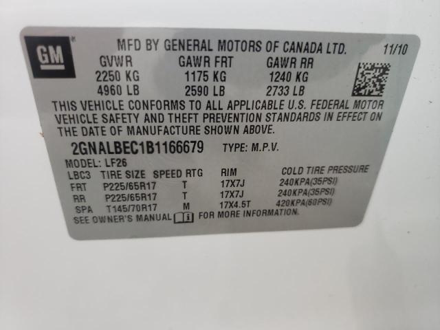 Photo 10 from auction – 2011 CHEVROLET EQUINOX LS with VIN 2GNALBEC1B1166679