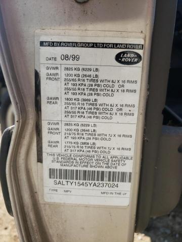 Photo 10 from auction – 2000 LAND ROVER DISCOVERY with VIN SALTY1545YA237024