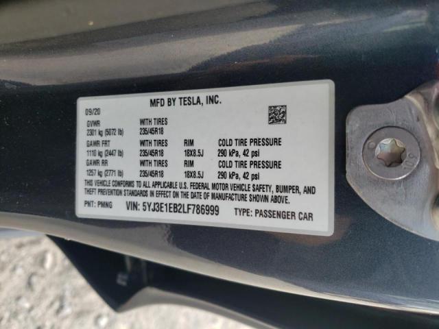 Photo 10 from auction – 2020 TESLA MODEL 3 with VIN 5YJ3E1EB2LF786999