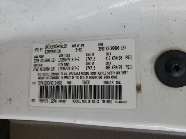 Photo 10 from auction – 2004 DODGE RAM 2500 S with VIN 3D7KU28DX4G114062