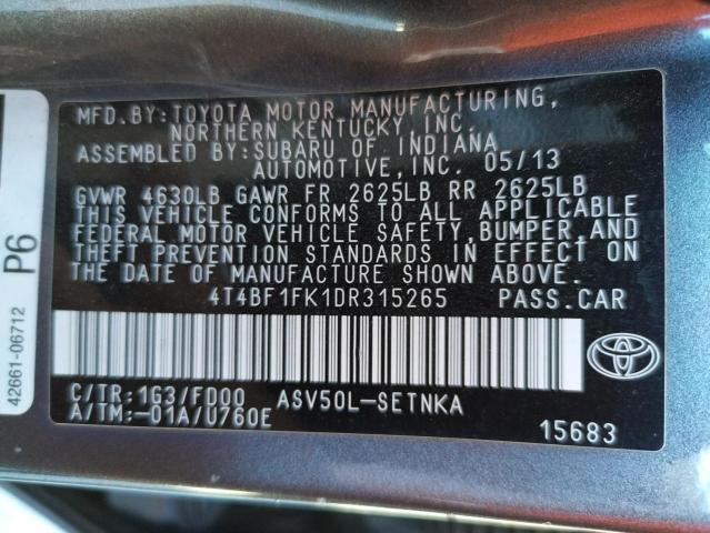 Photo 10 from auction – 2013 TOYOTA CAMRY L with VIN 4T4BF1FK1DR315265
