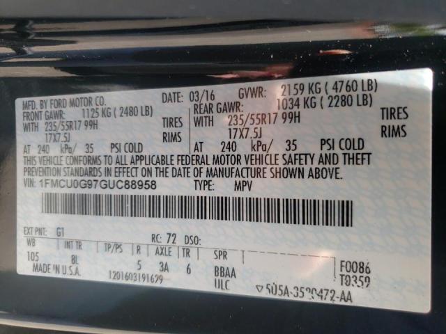 Photo 10 from auction – 2016 FORD ESCAPE SE with VIN 1FMCU0G97GUC88958