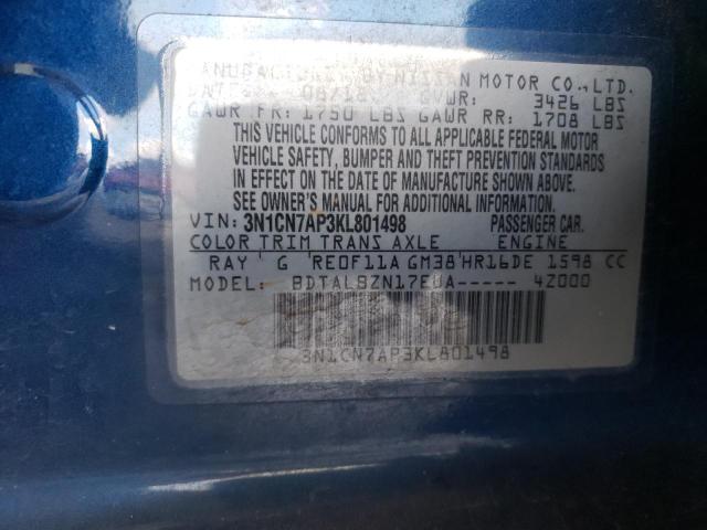 Photo 10 from auction – 2019 NISSAN VERSA S with VIN 3N1CN7AP3KL801498