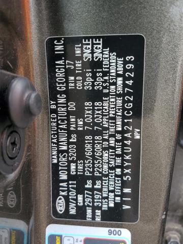 Photo 10 from auction – 2012 KIA SORENTO EX with VIN 5XYKU4A21CG274293