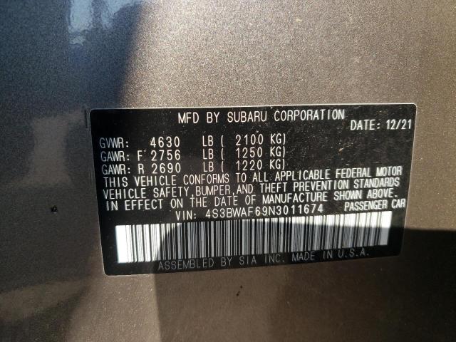 Photo 10 from auction – 2022 SUBARU LEGACY PRE with VIN 4S3BWAF69N3011674