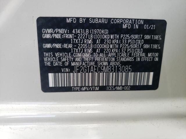 Photo 10 from auction – 2021 SUBARU CROSSTREK with VIN JF2GTAEC9M8313085