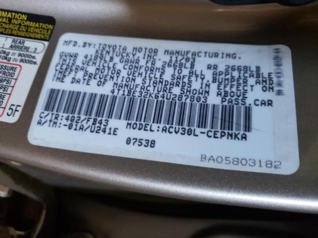 Photo 10 from auction – 2004 TOYOTA CAMRY LE with VIN 4T1BE32K64U287803