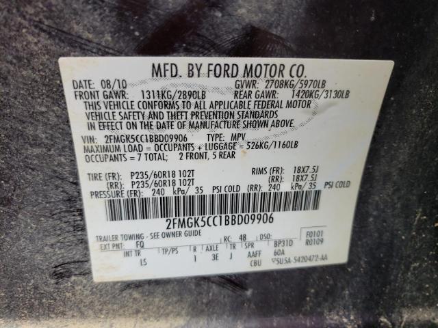 Photo 10 from auction – 2011 FORD FLEX SEL with VIN 2FMGK5CC1BBD09906