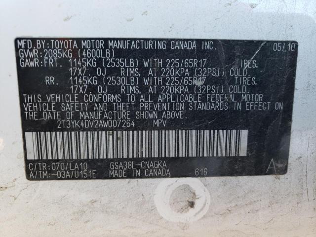 Photo 10 from auction – 2010 TOYOTA RAV4 LIMIT with VIN 2T3YK4DV2AW007264
