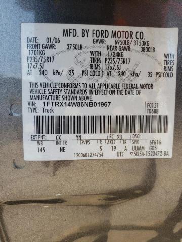 Photo 10 from auction – 2006 FORD F150 with VIN 1FTRX14W86NB01967