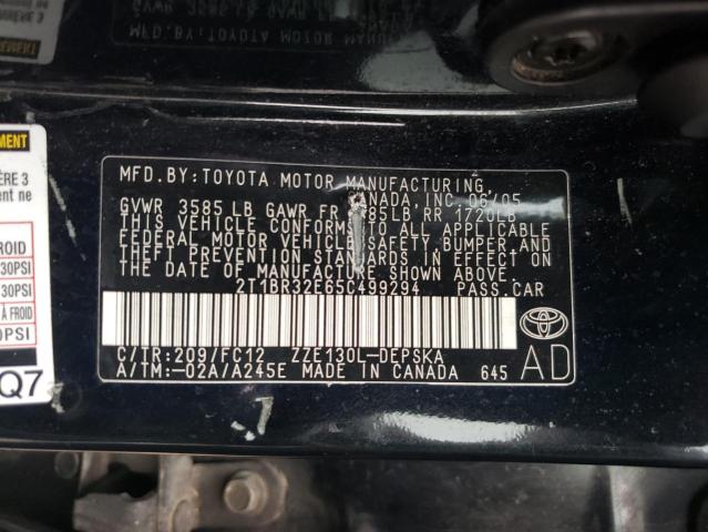 Photo 10 from auction – 2005 TOYOTA COROLLA with VIN 2T1BR32E65C499294