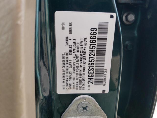 Photo 10 from auction – 2002 HONDA CIVIC LX with VIN 2HGES16572H516669