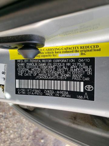 Photo 10 from auction – 2010 TOYOTA PRIUS with VIN JTDKN3DU6A5157819