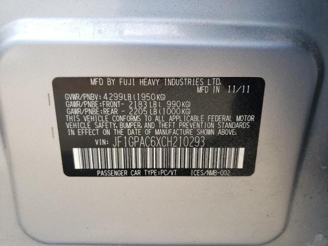 Photo 10 from auction – 2012 SUBARU IMPREZA PR with VIN JF1GPAC6XCH210293
