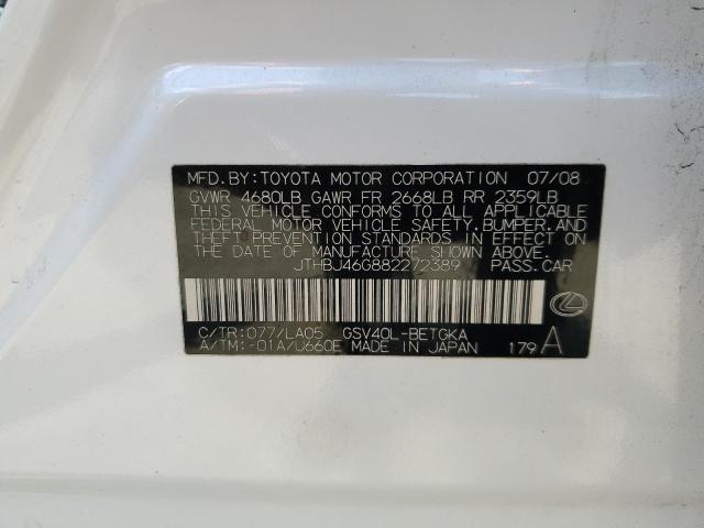 Photo 10 from auction – 2008 LEXUS ES 350 with VIN JTHBJ46G882272389