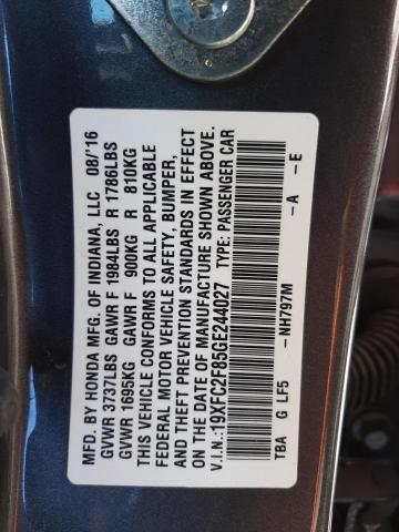 Zdjęcie 10 z aukcji – 2016 HONDA CIVIC EX z VIN 19XFC2F85GE244027