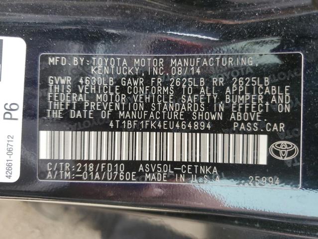 Photo 10 from auction – 2014 TOYOTA CAMRY L with VIN 4T1BF1FK4EU464894