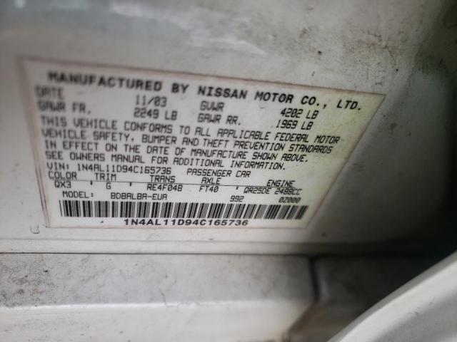 Photo 10 from auction – 2004 NISSAN ALTIMA BAS with VIN 1N4AL11D94C165736