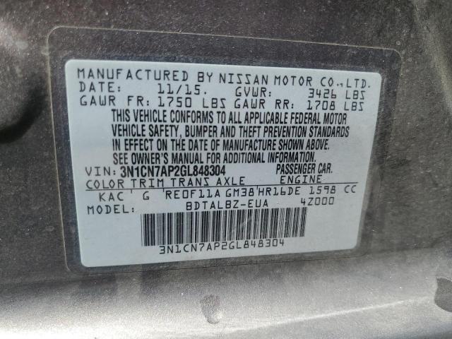 Photo 10 from auction – 2016 NISSAN VERSA S with VIN 3N1CN7AP2GL848304