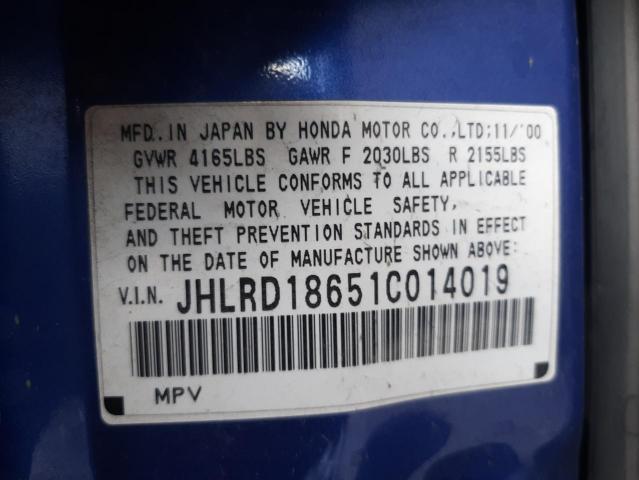 Photo 10 from auction – 2001 HONDA CR-V EX with VIN JHLRD18651C014019