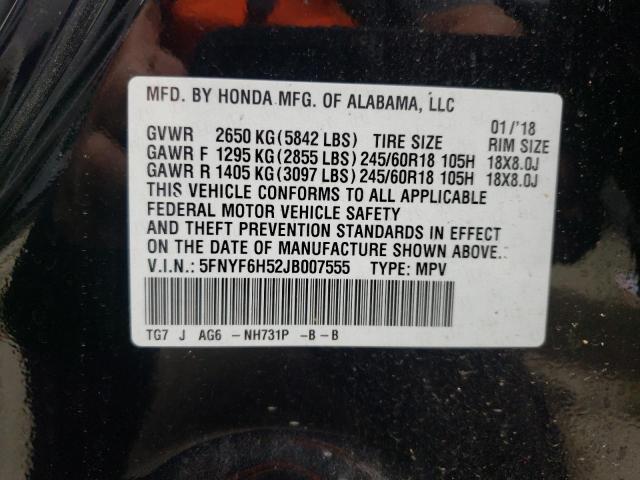Photo 10 from auction – 2018 HONDA PILOT EXL with VIN 5FNYF6H52JB007555