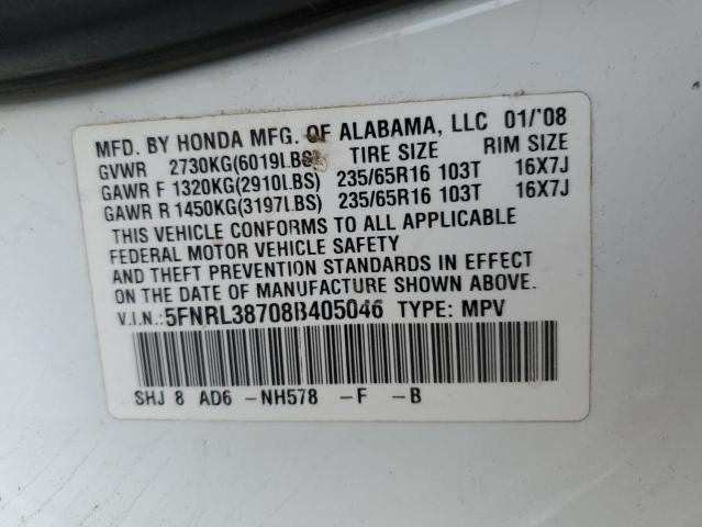 Photo 10 from auction – 2008 HONDA ODYSSEY EX with VIN 5FNRL38708B405046