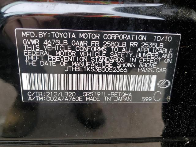 Photo 10 from auction – 2011 LEXUS GS 350 with VIN JTHBE1KS3B0052366