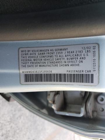 Photo 10 from auction – 2003 VOLKSWAGEN PASSAT GL with VIN WVWMD63B23P295636