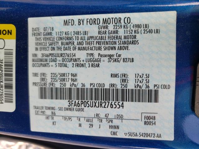 Photo 10 from auction – 2018 FORD FUSION TIT with VIN 3FA6P0SUXJR276554
