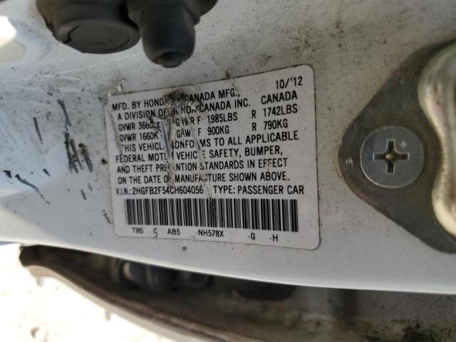 Photo 10 from auction – 2012 HONDA CIVIC LX with VIN 2HGFB2F54CH604056