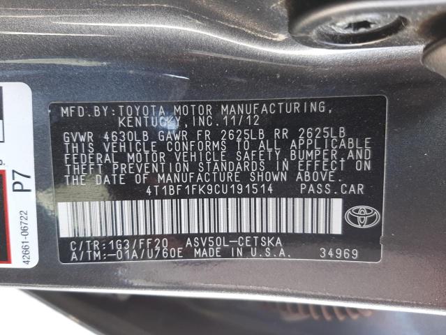 Photo 10 from auction – 2012 TOYOTA CAMRY with VIN 4T1BF1FK9CU191514