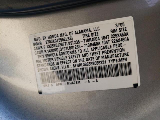 Photo 10 from auction – 2005 HONDA ODYSSEY TO with VIN 5FNRL38835B086231