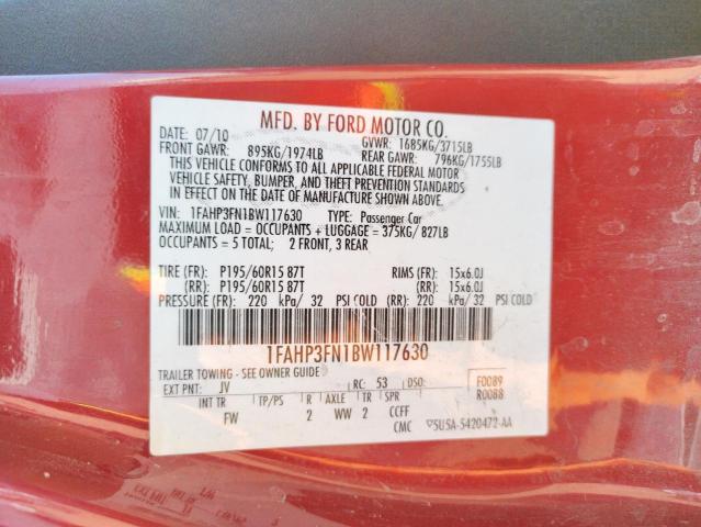 Photo 10 from auction – 2011 FORD FOCUS SE with VIN 1FAHP3FN1BW117630