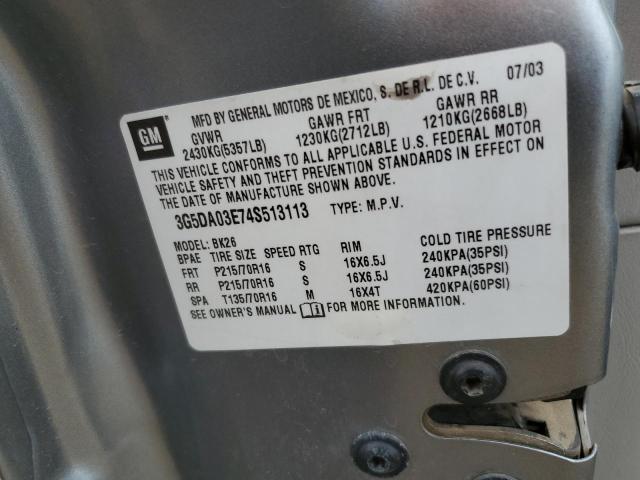 Photo 10 from auction – 2004 BUICK RENDEZVOUS with VIN 3G5DA03E74S513113