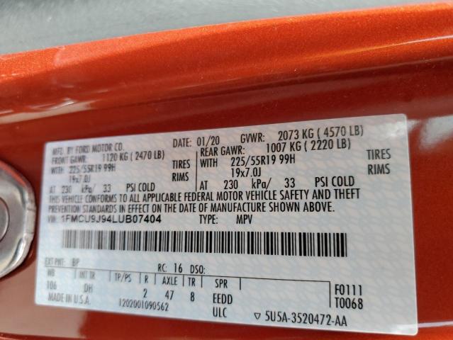Photo 10 from auction – 2020 FORD ESCAPE TIT with VIN 1FMCU9J94LUB07404