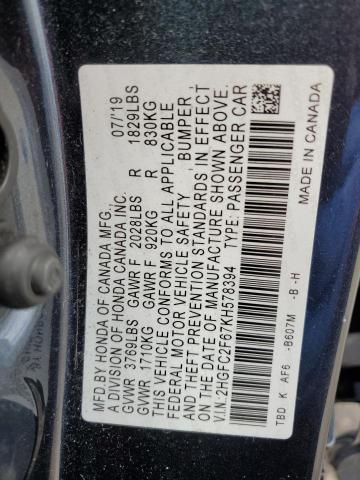 Photo 10 from auction – 2019 HONDA CIVIC LX with VIN 2HGFC2F67KH578394