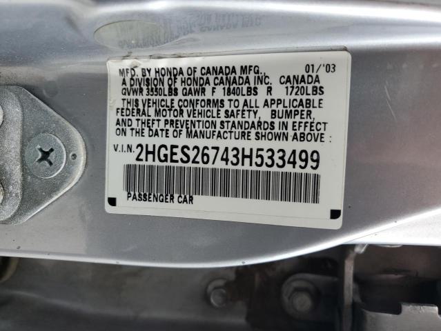 Photo 10 from auction – 2003 HONDA CIVIC EX with VIN 2HGES26743H533499